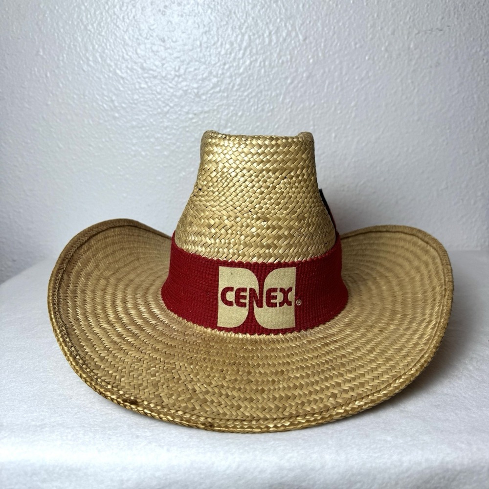 Vintage Cenex Straw Hat Gas Company Western Feather Medium Cowboy Advertising